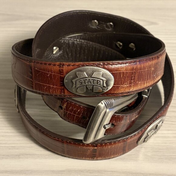 Zep-Pro Other - Mississippi State Bulldogs Leather Belt ZepPro 48" Brown Croc Embossed Preppy